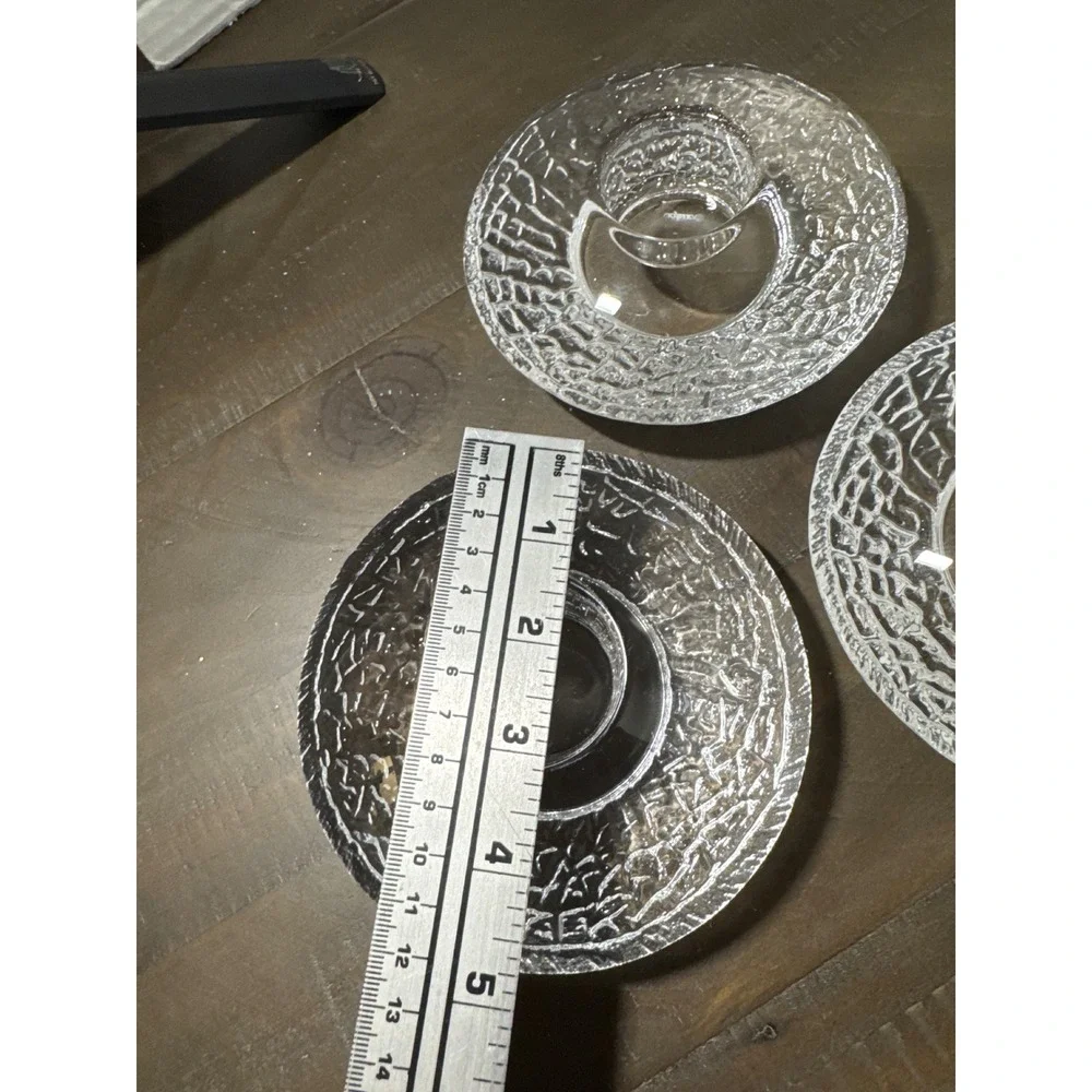 Orrefors Stella Crystal Votive Candle Holders Set of 3 Signed Sweden 4.75